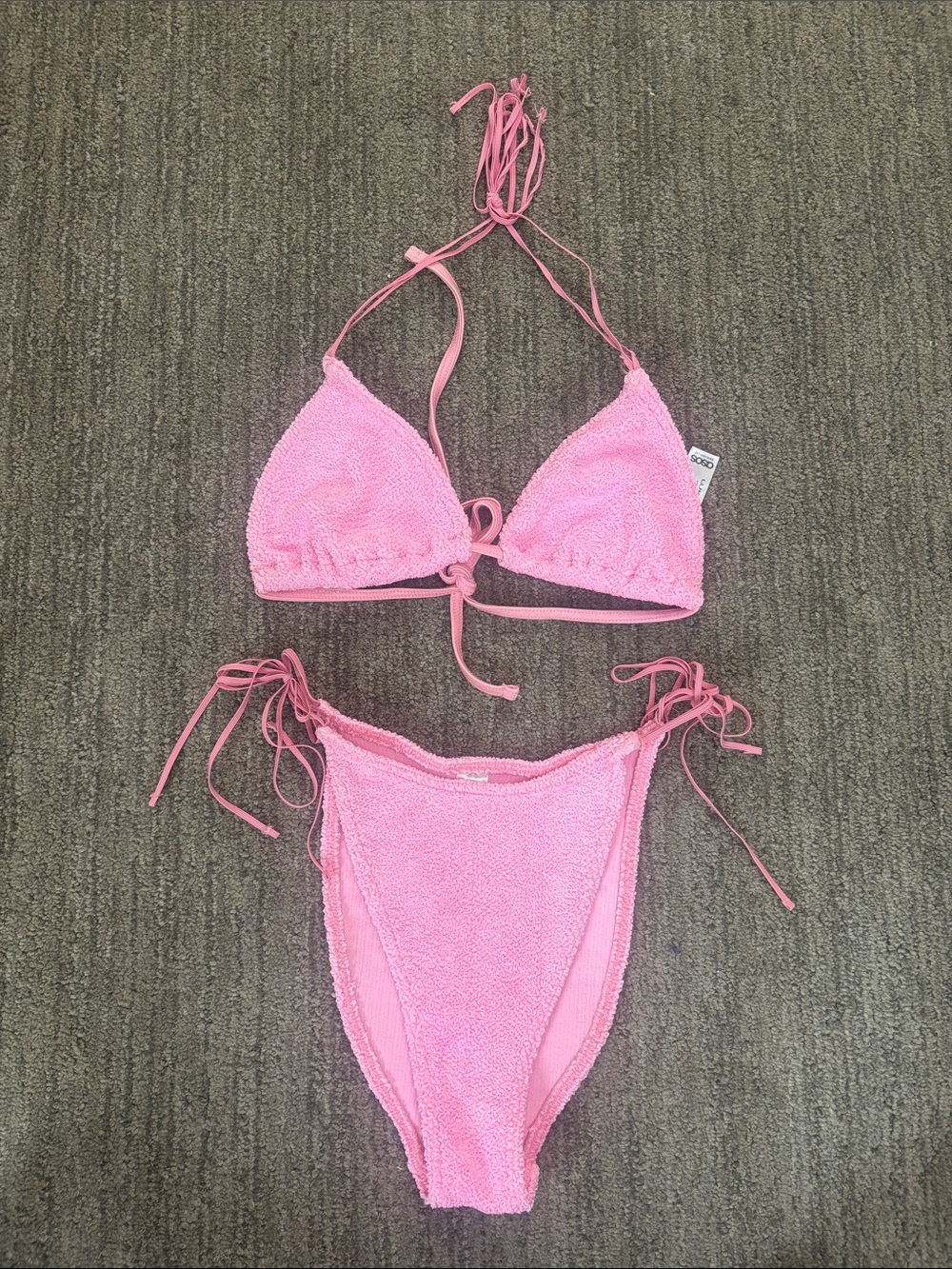 ASOS DESIGN pink crinkle bikini set